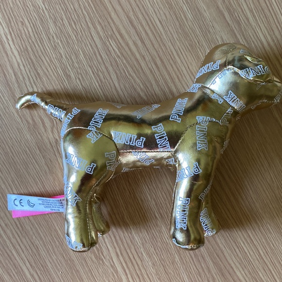 Victoria’s Secret Pink Gold Foil Dog Plush Shiny - Picture 2 of 3